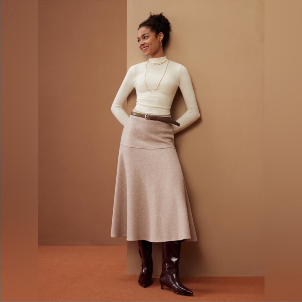 NWT OGL CashSoft Wool-like Flared Maxi Skirt in Heathered Oatmeal